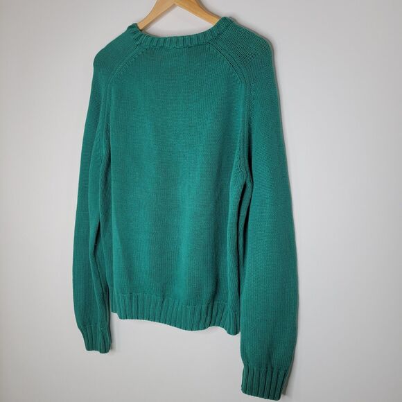 Vintage HUNTINGTON Green Fine Cotton Sweater Size L Crewneck Preppy Raglan USA - Picture 6 of 8